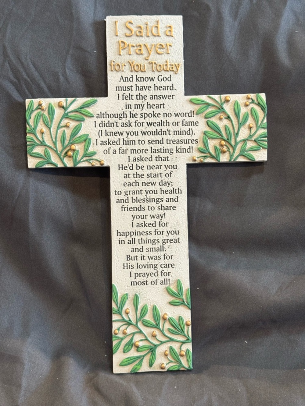Prayer Cross Wall Plaque with Green/Gold Accent and Beautiful Prayer.  NIB